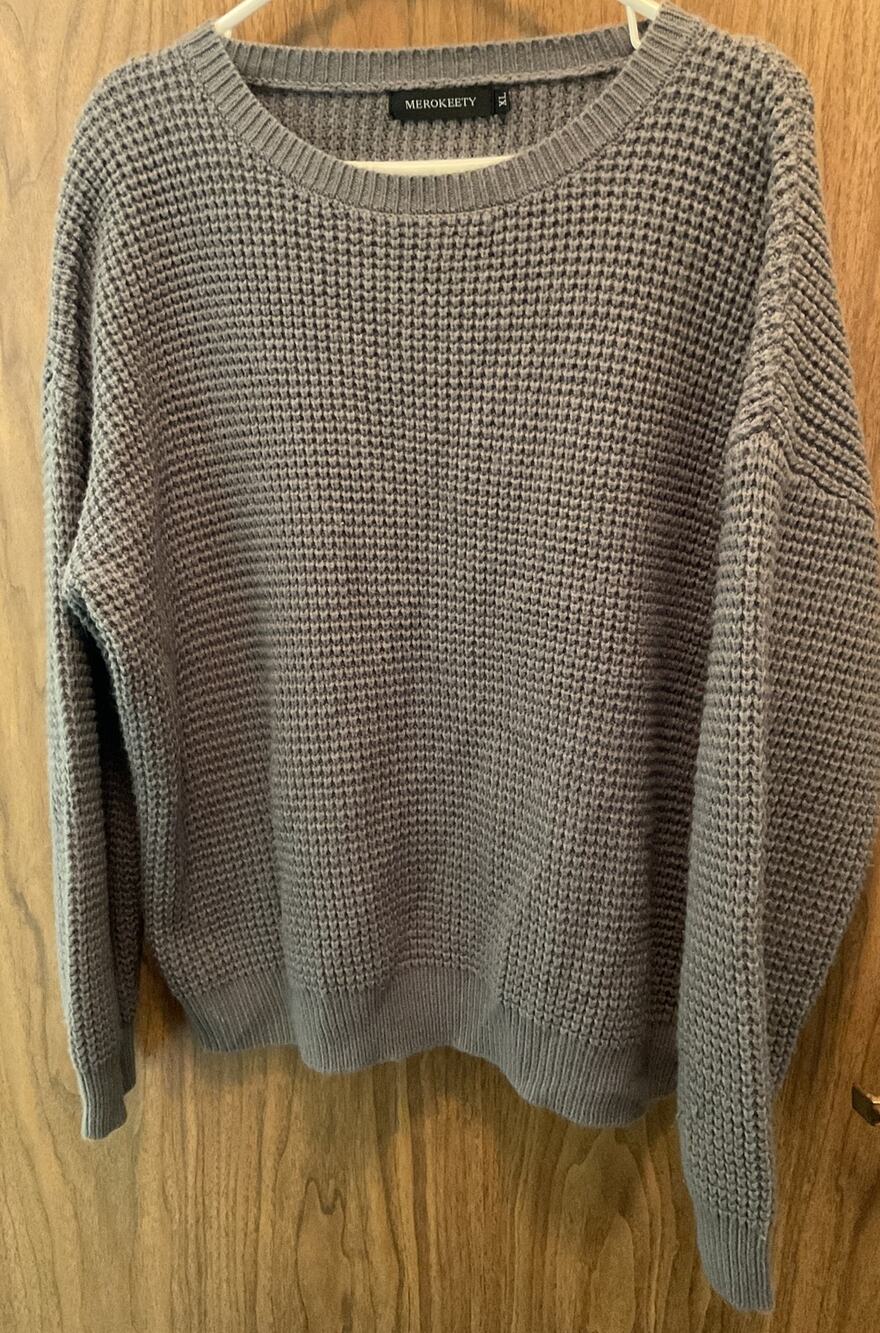 Merokeety Unisex Waffle Knit Crewneck Pullover Sweater Size XL Long Sleeve Cozy